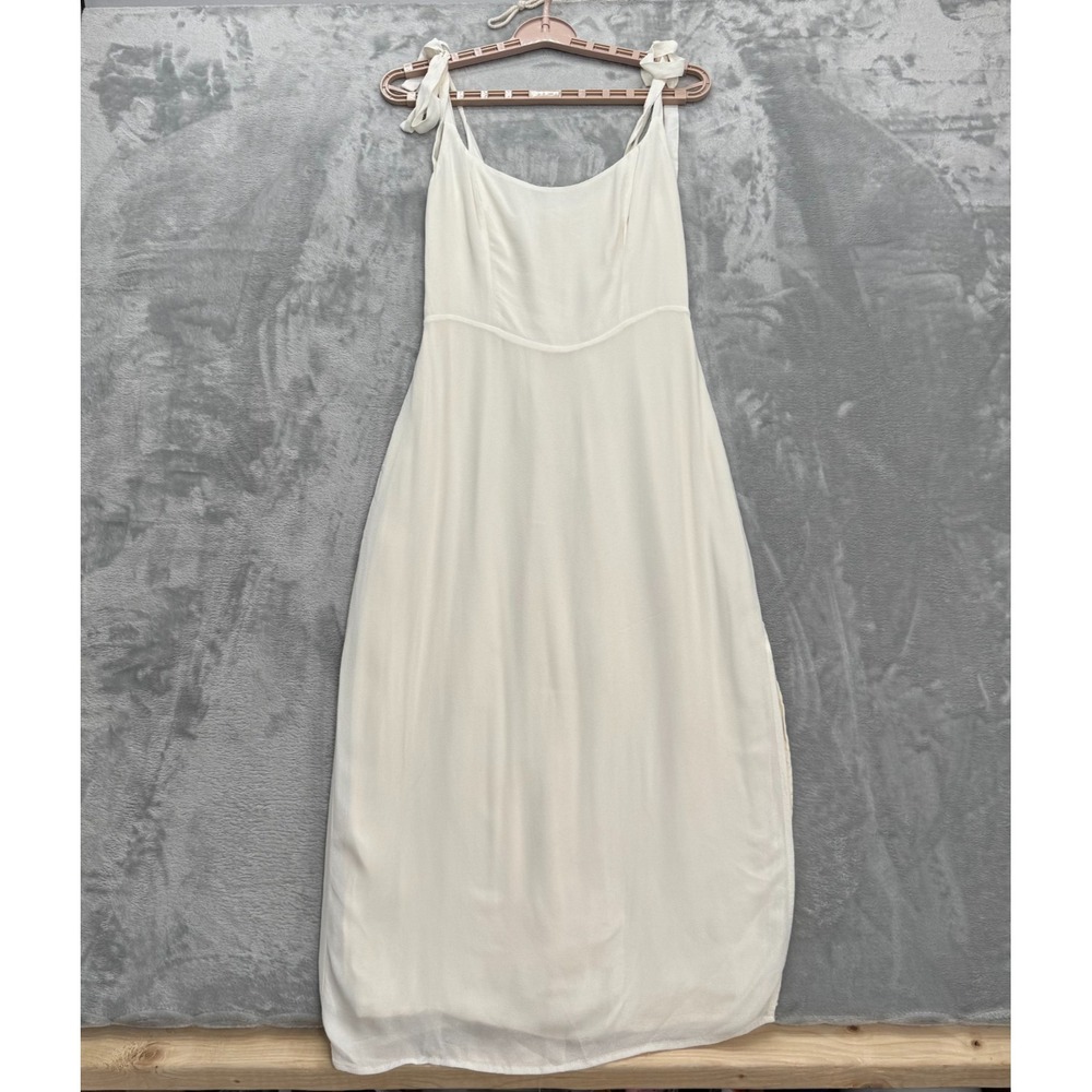 Reformation Midi Dress Women's Size 6 Ivory White Besse Tie Strap Side Slit